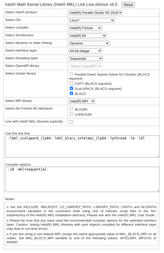 Scalapack/MKL link advisor